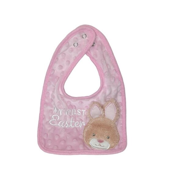 MTY International My First Easter Plush Bunny Minky Dot Rattle Bib Blanket Set - Picture 6 of 9
